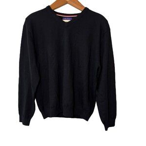 Alan Flusser Merino Wool Black Pullover Sweater Academia Luxury Base Layer XL
